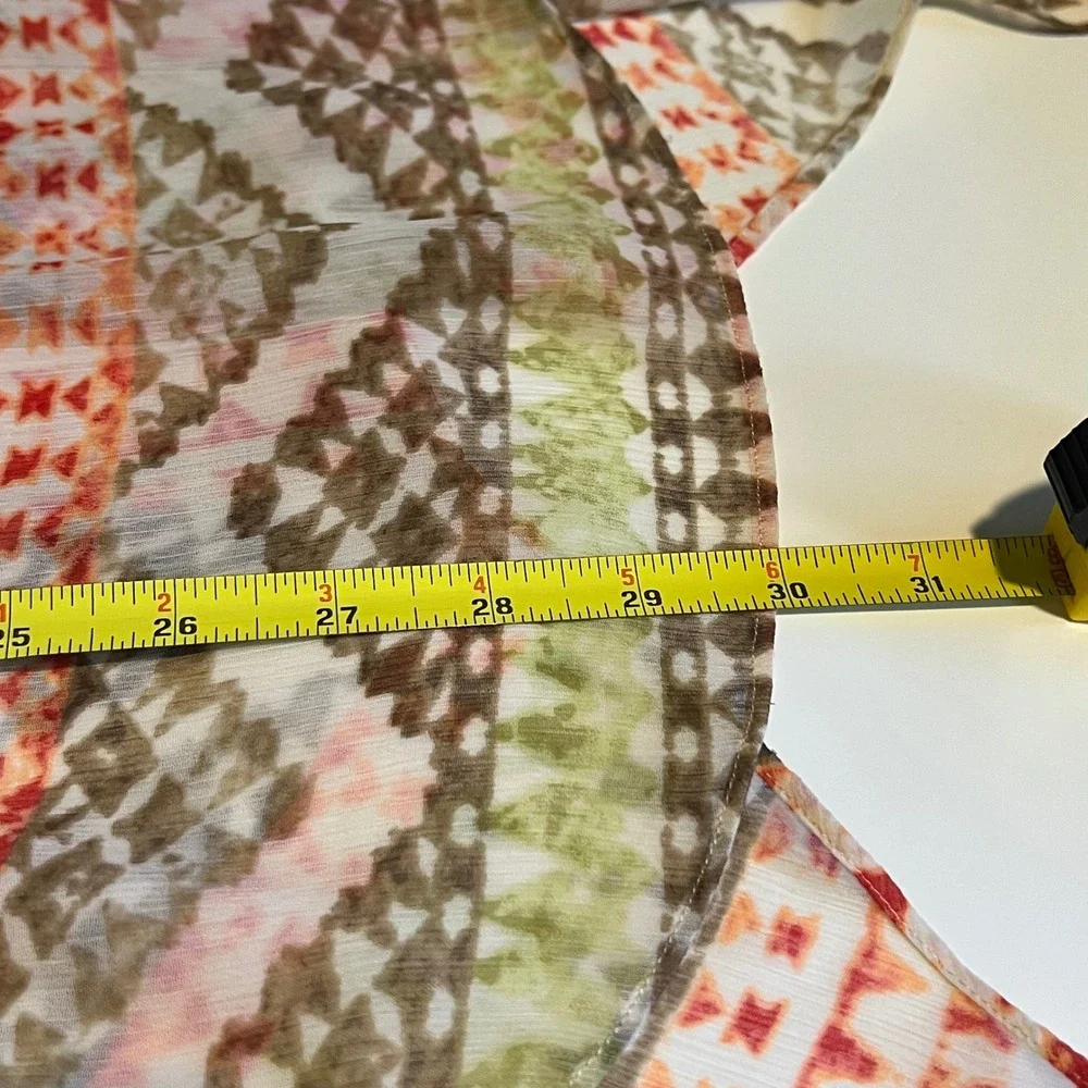 Chico's Size 1 Sheer‎ Kimono Orange Tan Tribal Beaded Crochet Lace Boho Topper